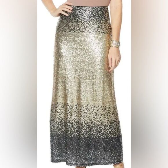 Heidi Daus gold black ombré sequins maxi skirt glam regencycore cocktail party - Picture 1 of 8